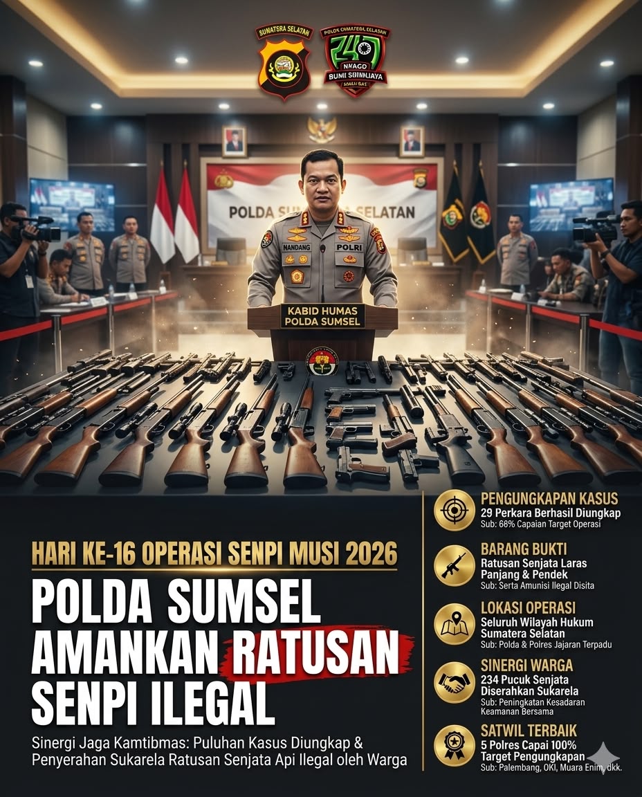 Operasi Senpi Musi 2026: Polda Sumsel Amankan Ratusan Senjata Api Ilegal, Puluhan Kasus Berhasil Diungkap