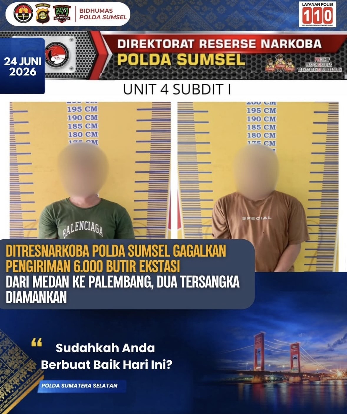 Aksi Kejar-Kejaran di Subuh Buta: Polda Sumsel Cegat Fortuner Hitam Pembawa Ribuan Ekstasi dan Kartrid Narkotika