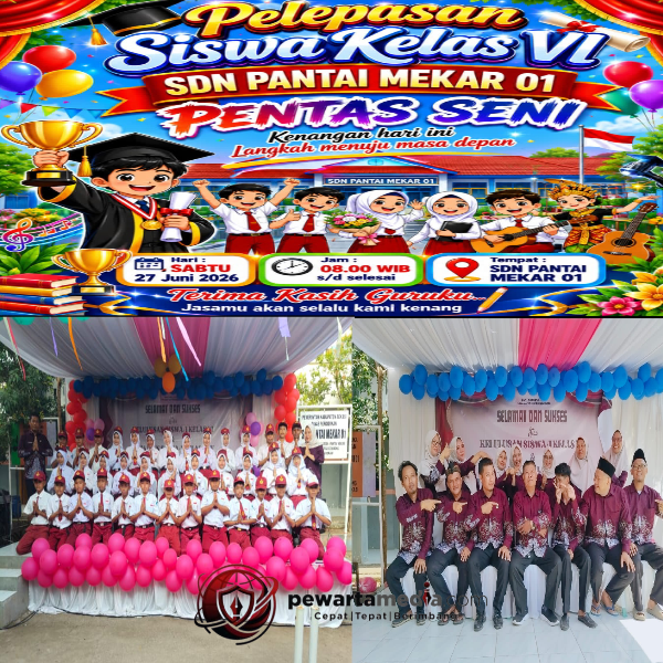 SDN Pantai Mekar 01 Lepas Siswa Kelas VI Lewat Pentas Seni Usung Tema “Kenangan Hari Ini, Langkah Menuju Masa Depan