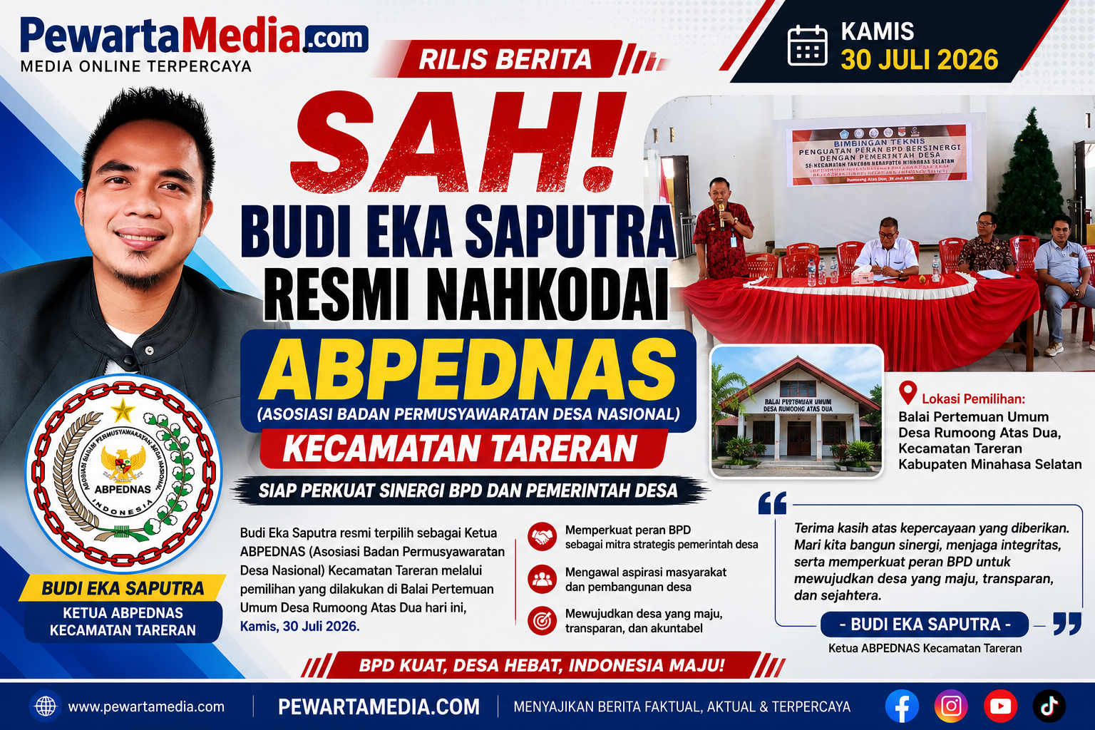Budi Eka Saputra Resmi Nahkodai APEDNAS Tareran, Siap Kawal Aspirasi Rakyat dan Perkuat Pembangunan Desa