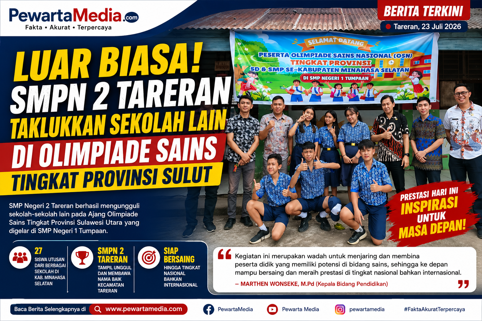 Luar Biasa! SMPN 2 Tareran Berhasil Mengungguli Sekolah Lain di Olimpiade Sains Tingkat Kabupaten Minahasa Selatan