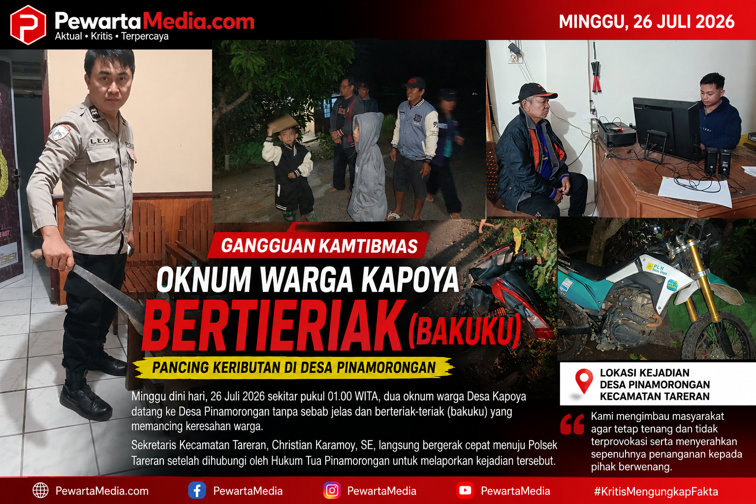 Aksi Diduga Bawa Sajam Gegerkan Pinamorongan, Polsek Tareran Amankan Dua Kendaraan dan Lakukan Penyelidikan