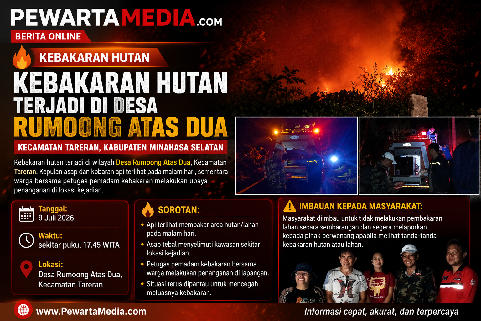 Kebakaran Hutan Terjadi di Desa Rumoong Atas Dua, Damkar Minsel Lakukan Pemadaman