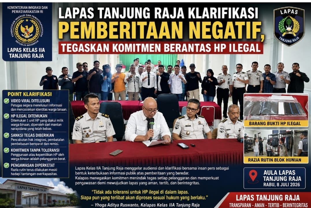 Lapas Tanjung Raja Tepis Isu Miring, Tegaskan Komitmen Berantas Ponsel Ilegal