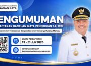 Pemkab Nagan Raya Buka Pendaftaran Bantuan Biaya Pendidikan bagi Mahasiswa Berprestasi dan Santri Dari Keluarga Kurang Mampu Dalam Kabupaten Nagan Raya Tahun Anggaran 2027.
