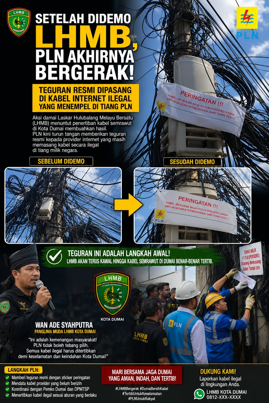 Setelah Didemo LHMB, PLN .ai Bergerak: Kabel Provider Internet Ilegal di Tiang PLN Dipasangi Stiker Peringatan