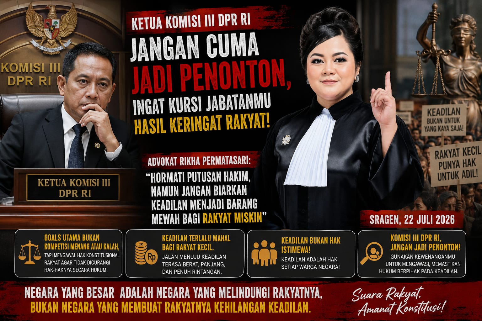 Ketua Komisi III DPR RI Jangan Hanya Menjadi Penonton, Ingat Kursi Jabatanmu Lahir dari Kepercayaan Rakyat