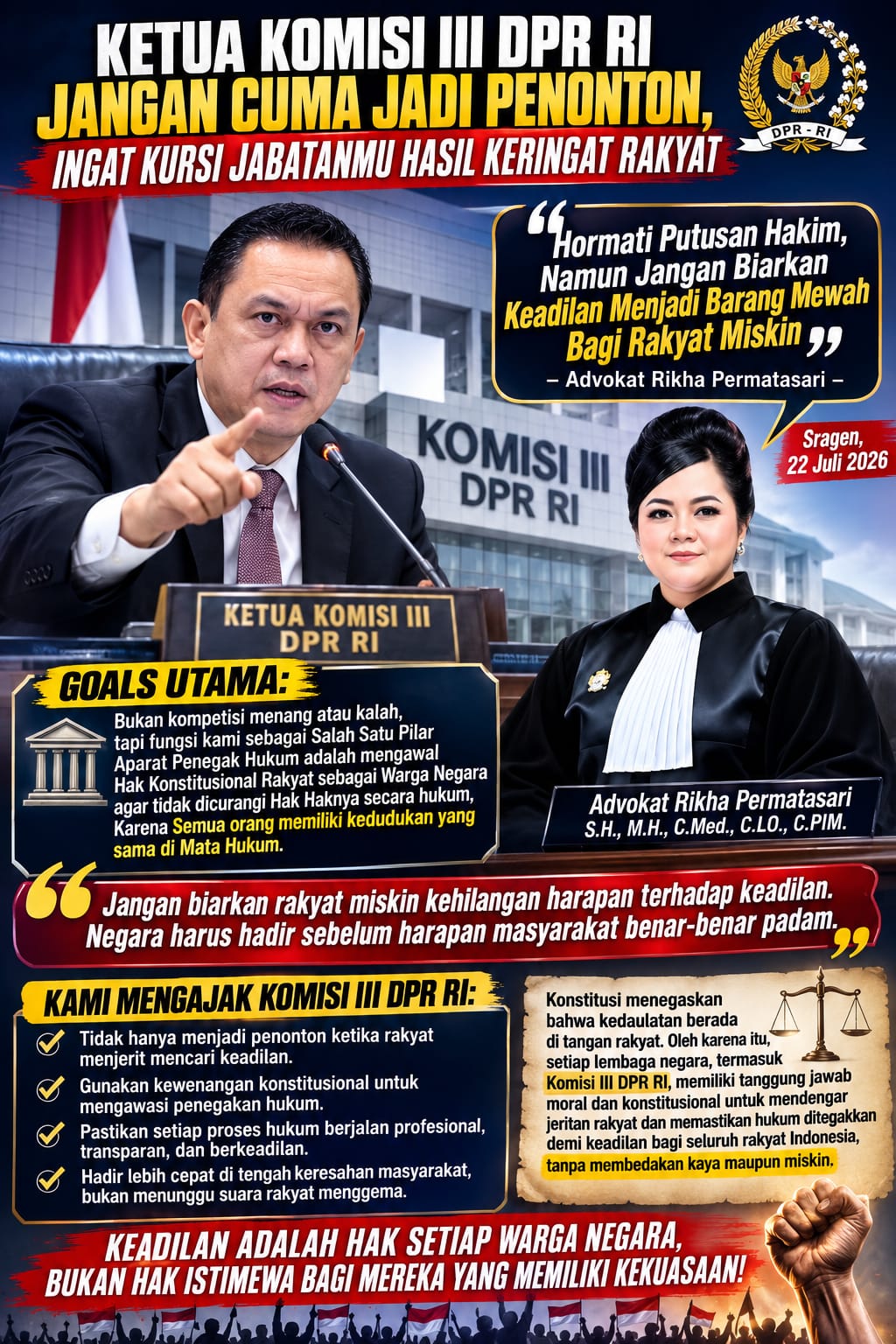 Advokat Rikha Permatasari: Hormati Putusan Hakim, Namun Jangan Biarkan Keadilan Menjadi Barang Mewah Bagi Rakyat Miskin