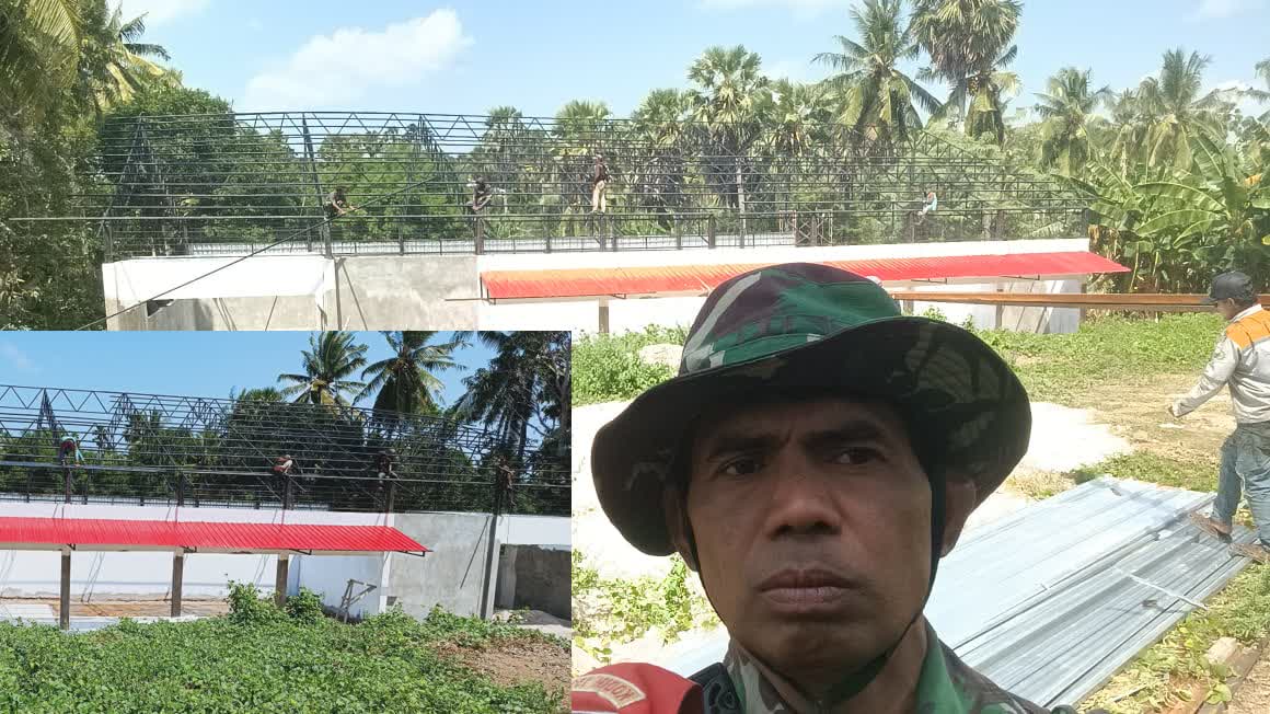 BABINSA OIRATA BARAT BERSAMA TIM EKSEKUSI PASANG GORDEN GEDUNG KOPDES MERAH PUTIH, PEMBANGUNAN CAPAI 80 PERSEN