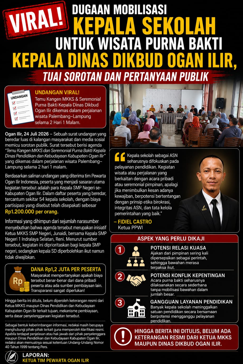 VIRAL! Dugaan Mobilisasi Kepala Sekolah untuk Wisata Purna Bakti Kepala Dinas Dikbud Ogan Ilir Tuai Sorotan Publik