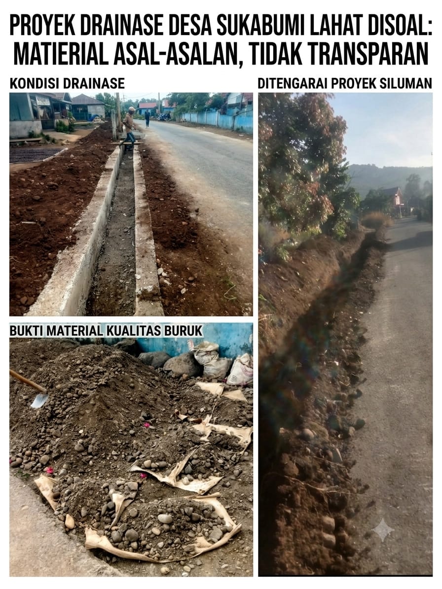Diduga Pekerjaan Proyek Drainase 380 Meter di Desa Sukabumi Lahat, Pakai Material Asal-asalan dan ‘Siluman’ Tanpa Papan Proyek