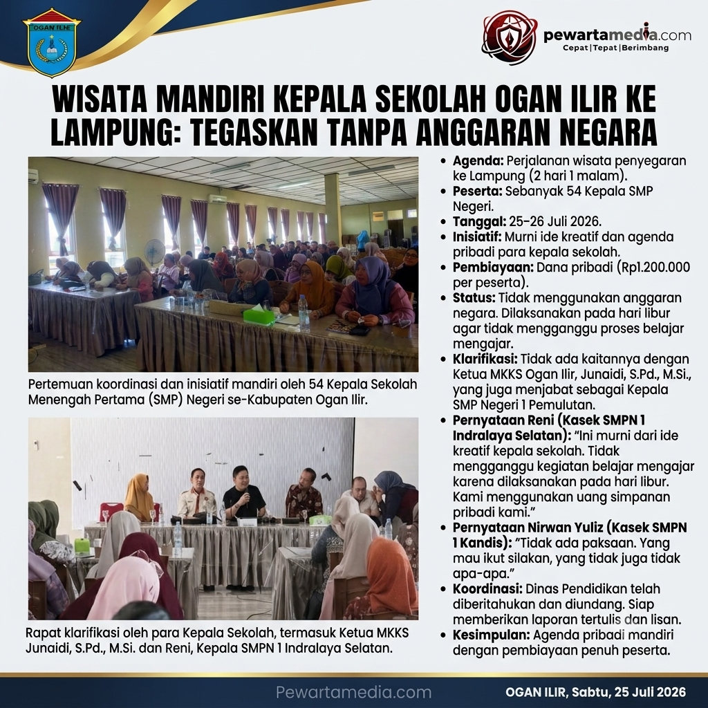Kepala SMP Negeri se-Ogan Ilir Tegaskan Wisata ke Lampung Gunakan Dana Pribadi, Bukan Anggaran Negara