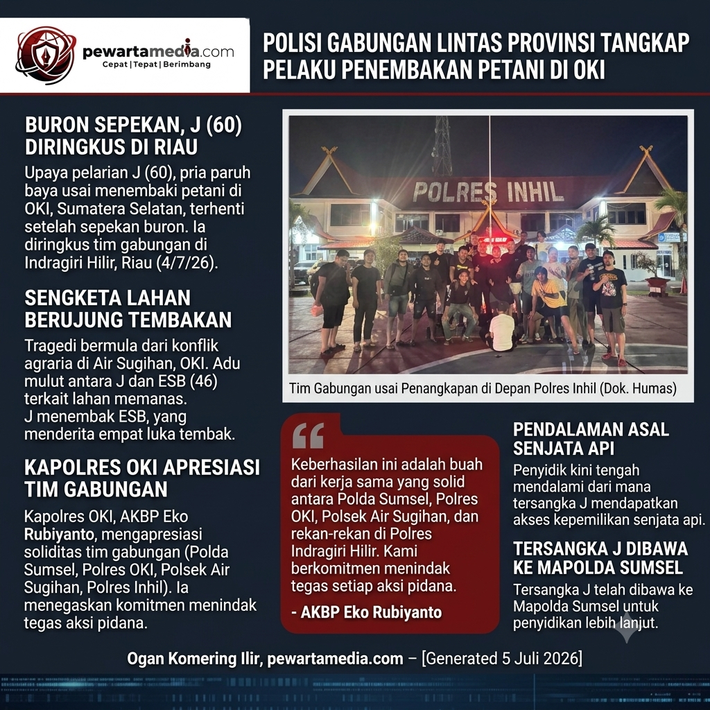 Pelarian Lintas Provinsi Berakhir: Pelaku Penembakan Petani OKI Ditangkap di Riau Usai Sengketa Lahan Berdarah