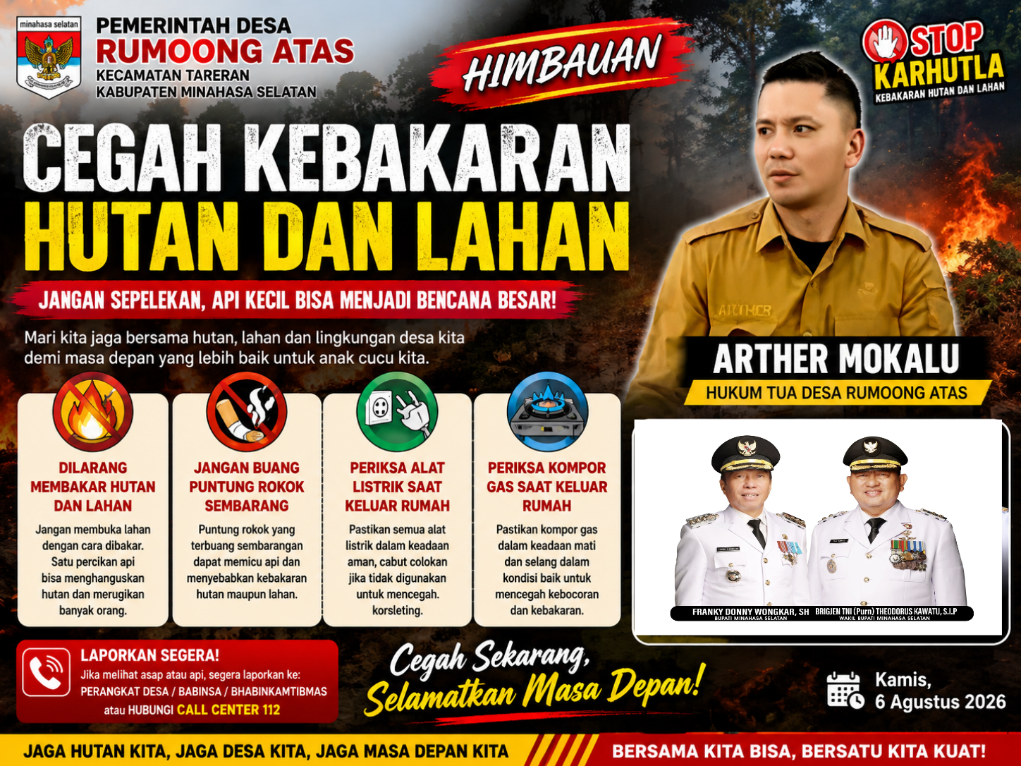 Waspada Sebelum Terlambat! Hukum Tua Arther Mokalu Serukan Warga Rumoong Atas Cegah Karhutla di Tengah Ancaman El Nino
