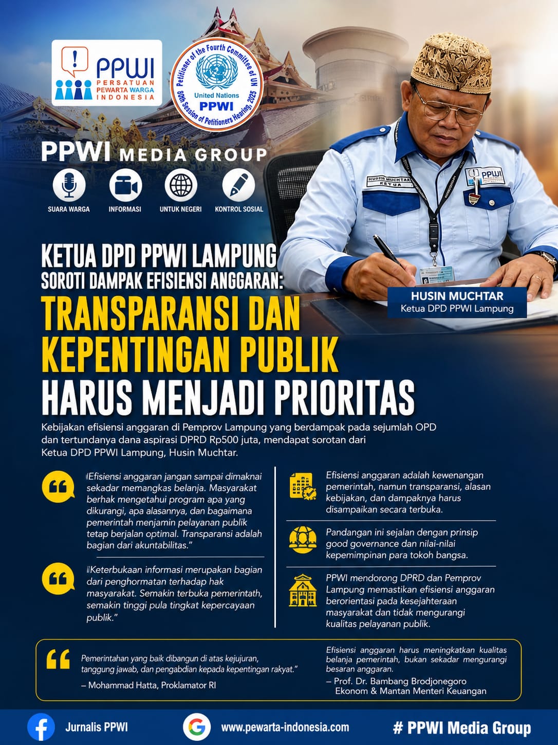 Ketua DPD PPWI Lampung Soroti Dampak Efisiensi Anggaran: Transparansi dan Kepentingan Publik Harus Menjadi Prioritas
