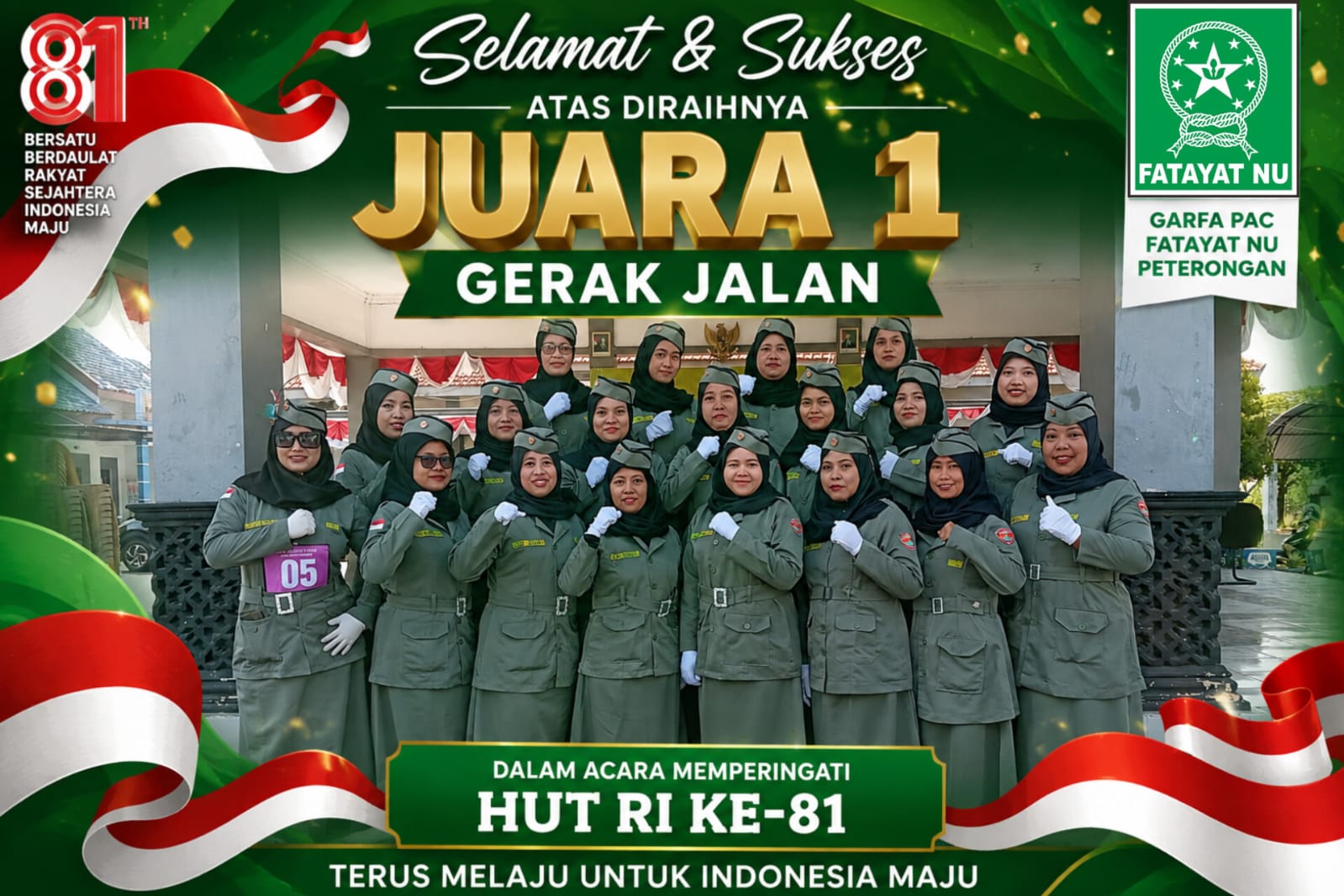 Sapu Bersih Kemenangan: Regu 05 Garfa PAC Fatayat NU Tampil Memukau dan Raih Juara 1 Lomba Gerak Jalan Peterongan