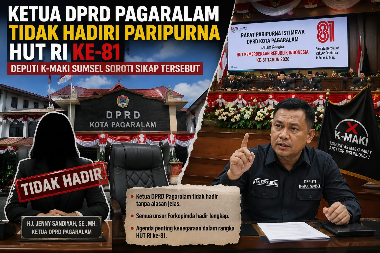 Absen di Paripurna HUT Ke-81 RI, Ketua DPRD Pagaralam Tuai Kritik K-MAKI
