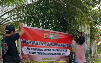 SATRESKRIM POLRES NAGAN RAYA PASANG SPANDUK HIMBAUAN, CEGAH AKTIVITAS PENAMBANGAN TANPA IZIN SATRESKRIM POLRES NAGAN RAYA PASANG SPANDUK HIMBAUAN, CEGAH AKTIVITAS PENAMBANGAN TANPA IZIN