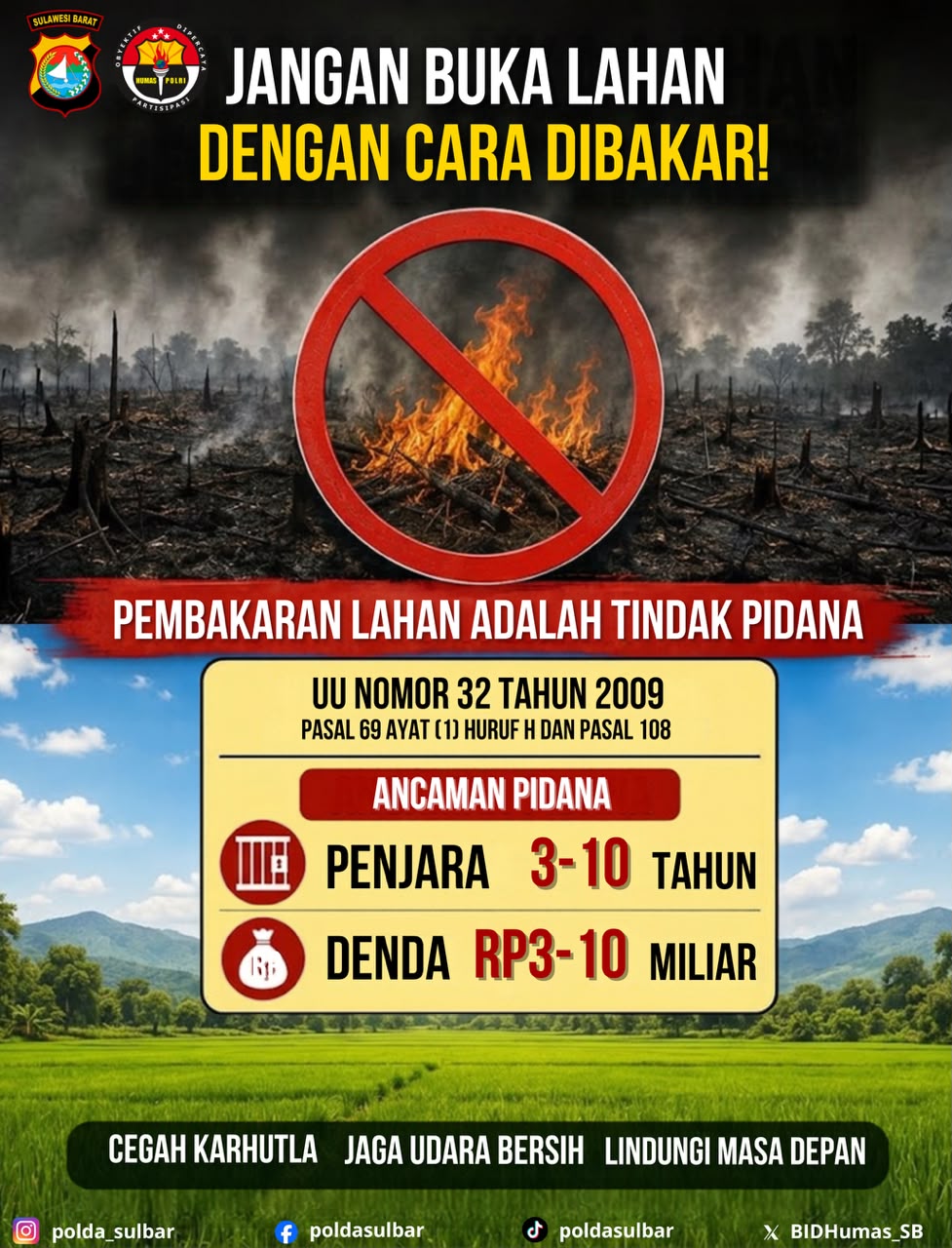 Cegah Karhutla, Kabid Humas Polda Sulbar Ingatkan Stop Bakar Lahan Awas Ancaman Pidana dan Denda Miliaran Rupiah