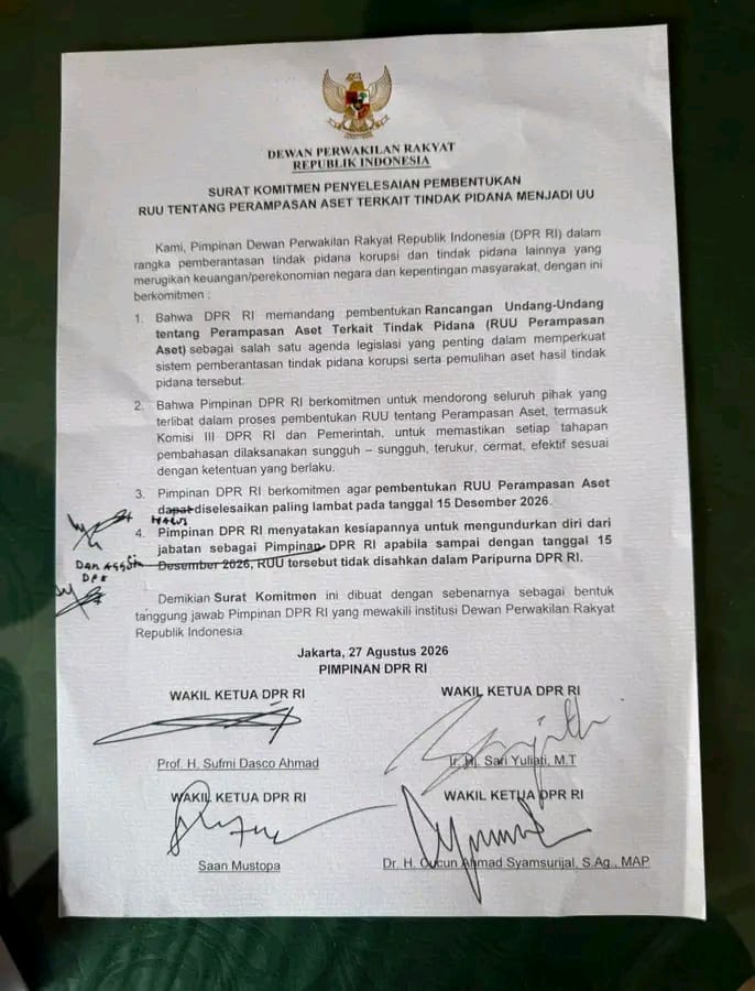 Pimpinan DPR RI Berkomitmen Selesaikan RUU Perampasan Aset Paling Lambat 15 Desember 2026