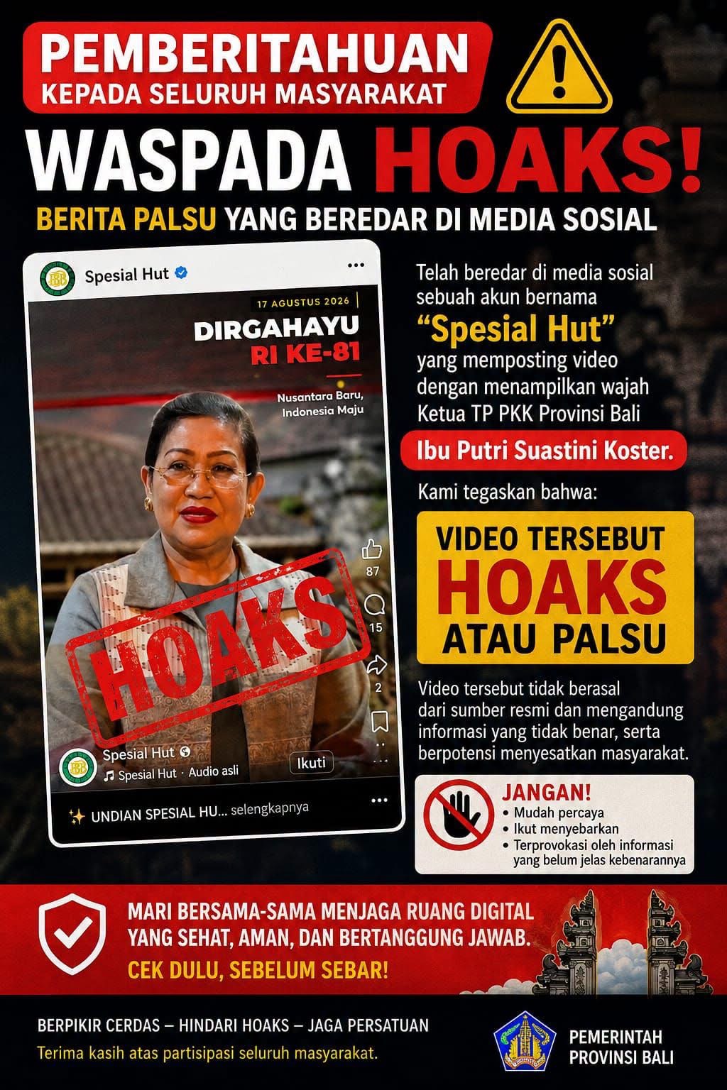 Waspada Deepfake: Video Ny. Putri Koster Umumkan Undian Rp2 Miliar BPD Bali Dipastikan Hoaks