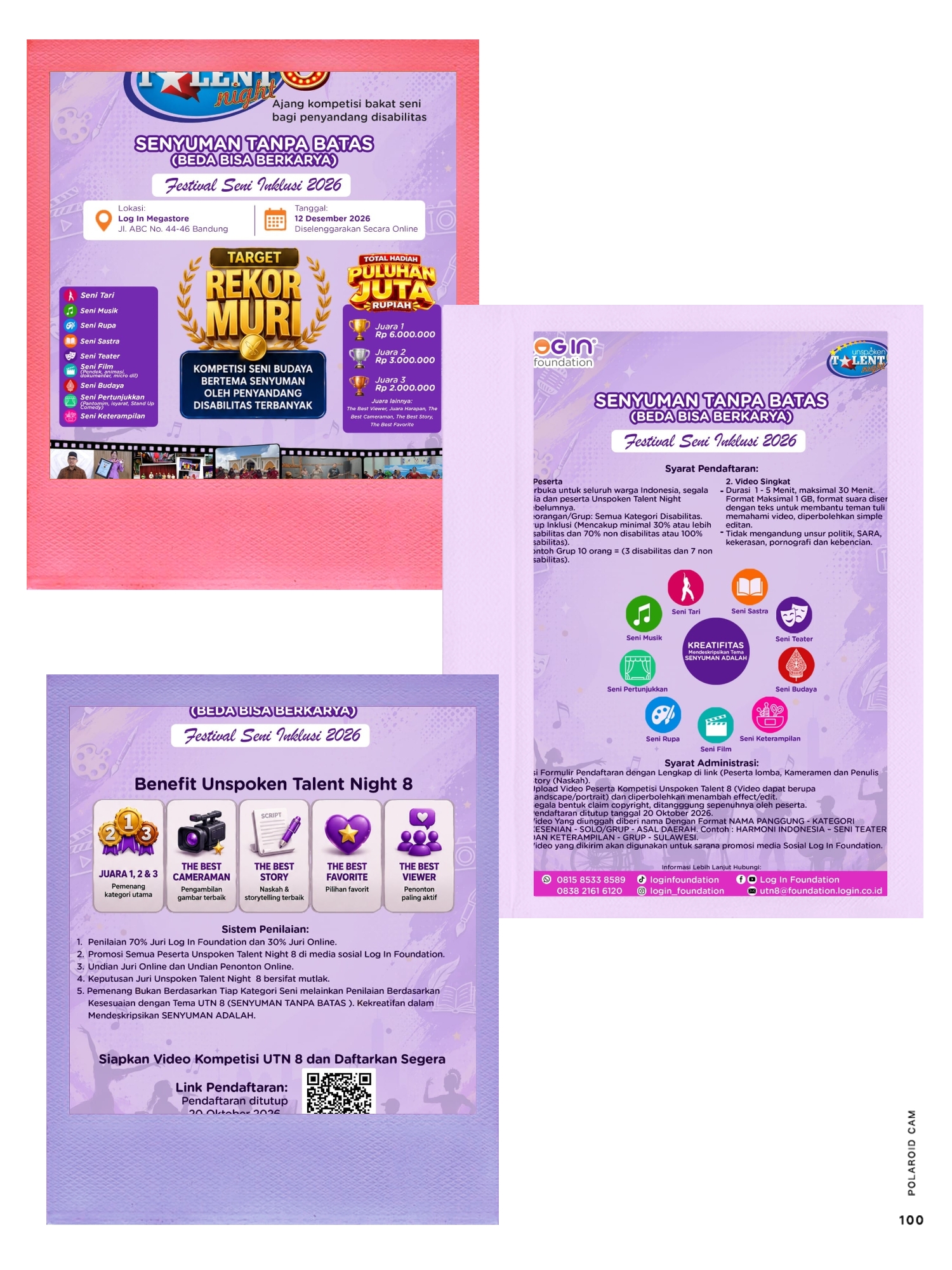 Unspoken Talent Night ke-8 — Kompetisi Bakat Seni Penyandang Disabilitas, Di gelar secara online, Gratis, Berhadiah Puluhan Juta Rupiah & Bidik Rekor MURI!