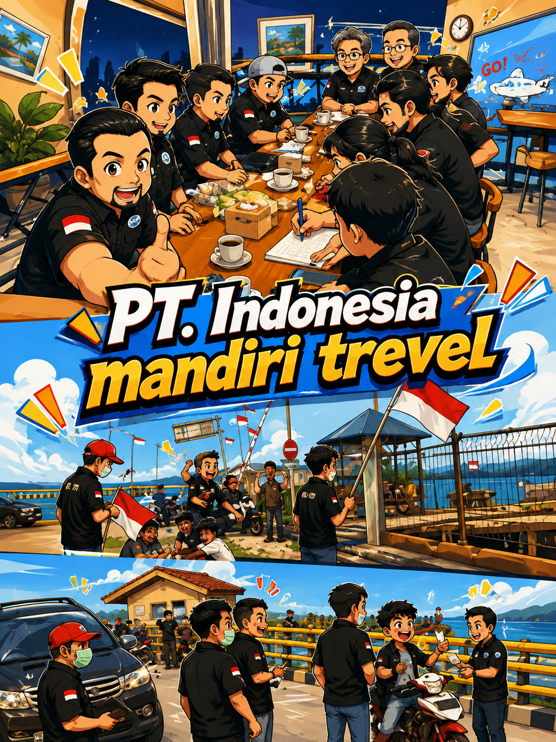 PT. Indonesia Mandiri Trevel, Mewujudkan Kepedulian Memasang Bendera Dan Membagikan Masker Kepada Setiap Pengendara Yang Melintas.