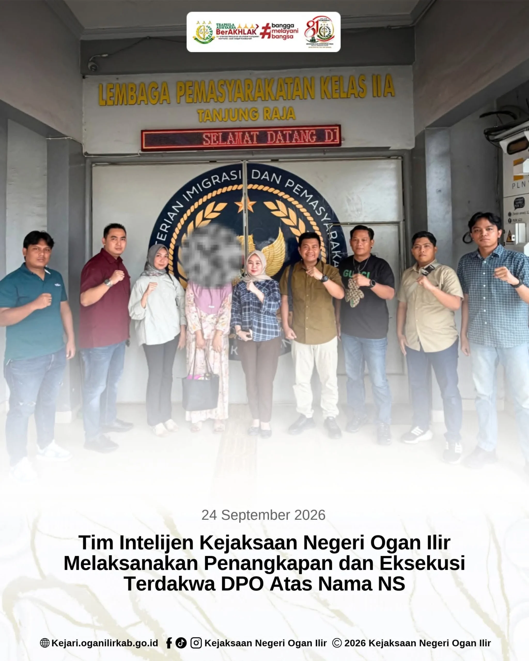 Akhiri Pelarian, DPO Berinisial NS Dieksekusi Kejari Ogan Ilir ke Lapas Tanjung Raja