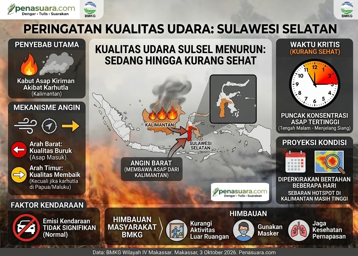 Kualitas Udara Sulsel Memburuk akibat Asap Karhutla Kalimantan, Warga Diimbau Waspada