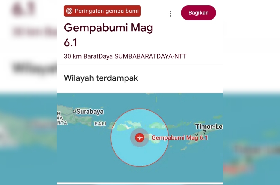 Gempa Tektonik Magnitudo 5,9 Guncang Kodi Sumba, BMKG Pastikan Tidak Berpotensi Tsunami